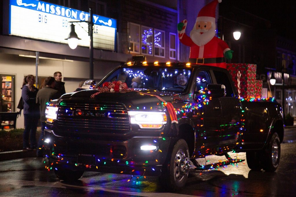 Decorated truck with lights at Mission's Candlelight Parade