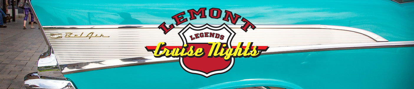 Bel-Air-Fin-long Closeup of a car fin with Lemont Legends Cruise Nights logo on top