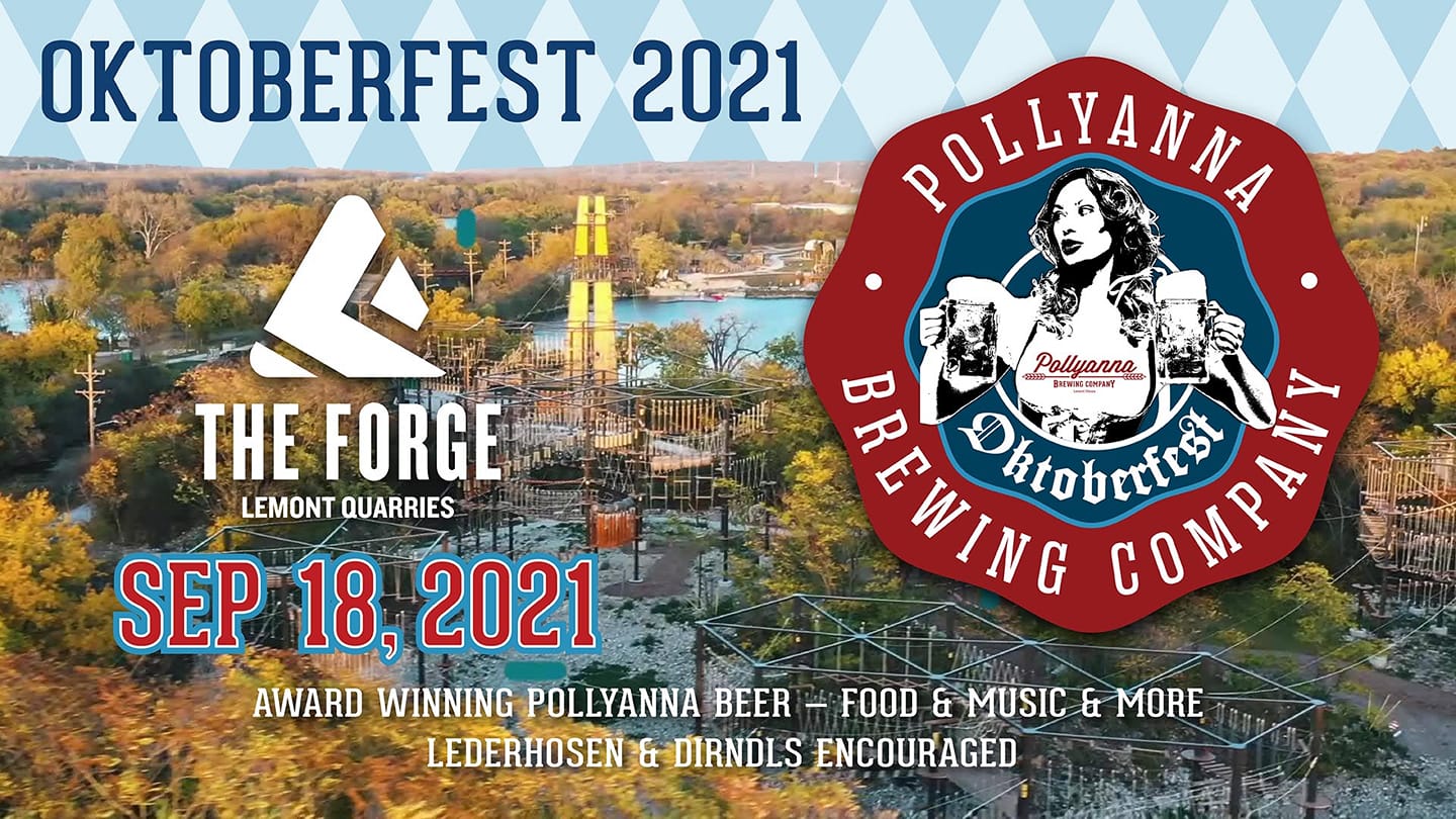 Graphic featuring Oktoberfest 2021 information about the event on September 18 at The Forge, hosted by Pollyanna Brewing Company