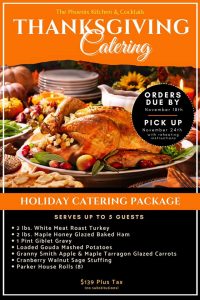 Flier for The Phoenix's Thanksgiving Catering, featuring picture of Roast Turkey