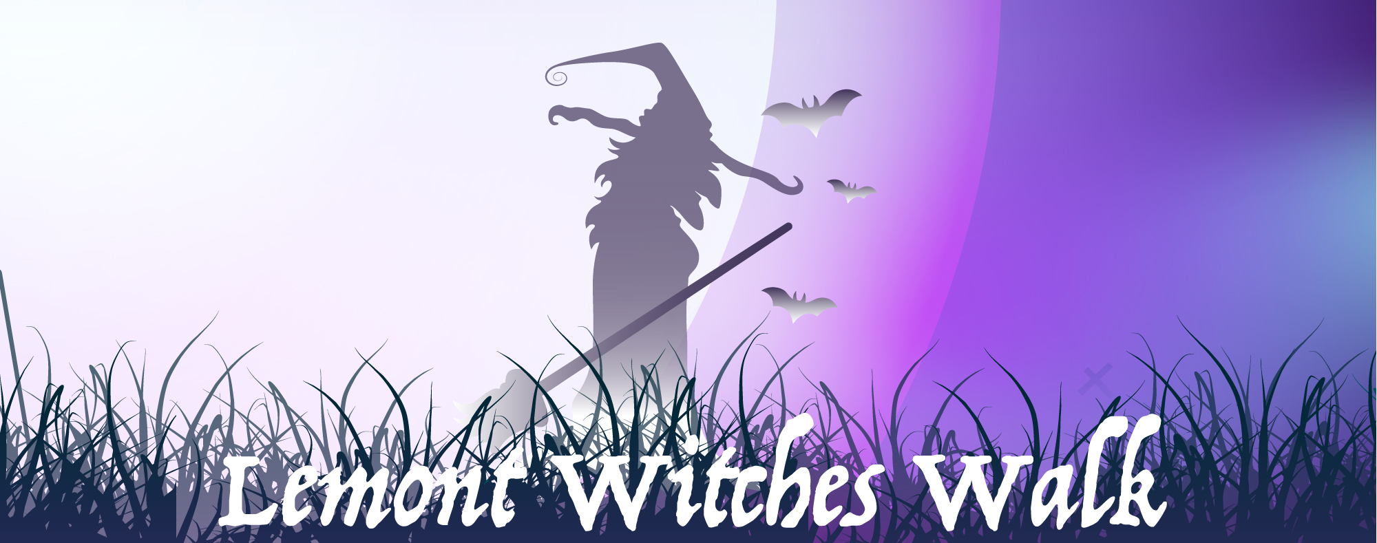 Witch walking in moonlight, text: lemont witches walk